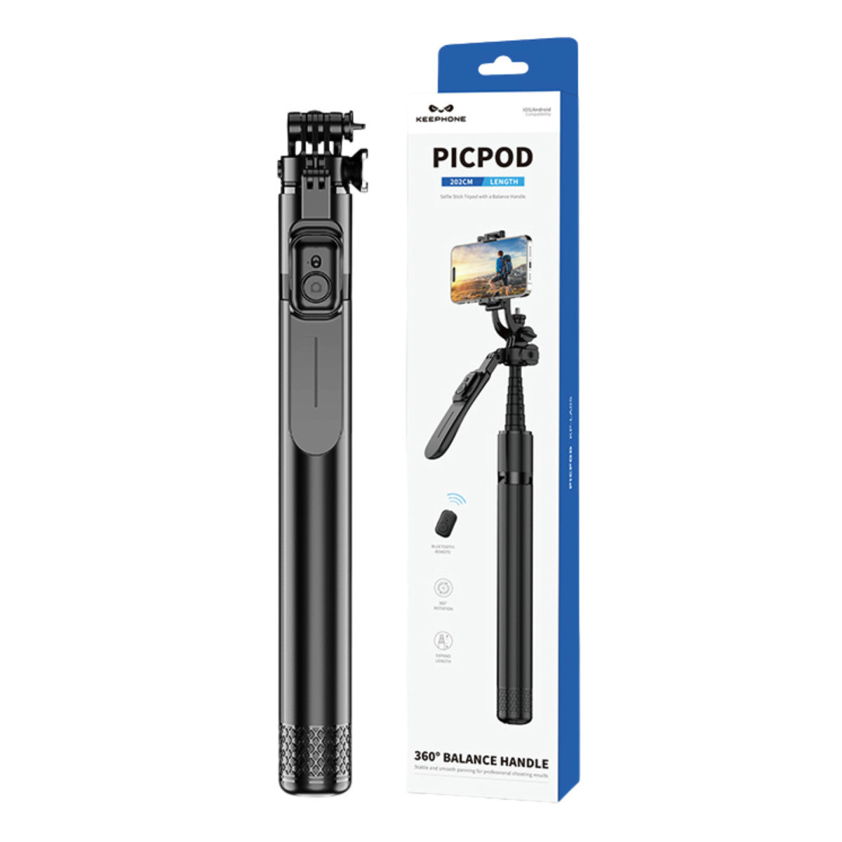 Keephone KP-LA05 PicPod 360 Derece Ayarlanabilir 202cm BT Selfie Çubuğu